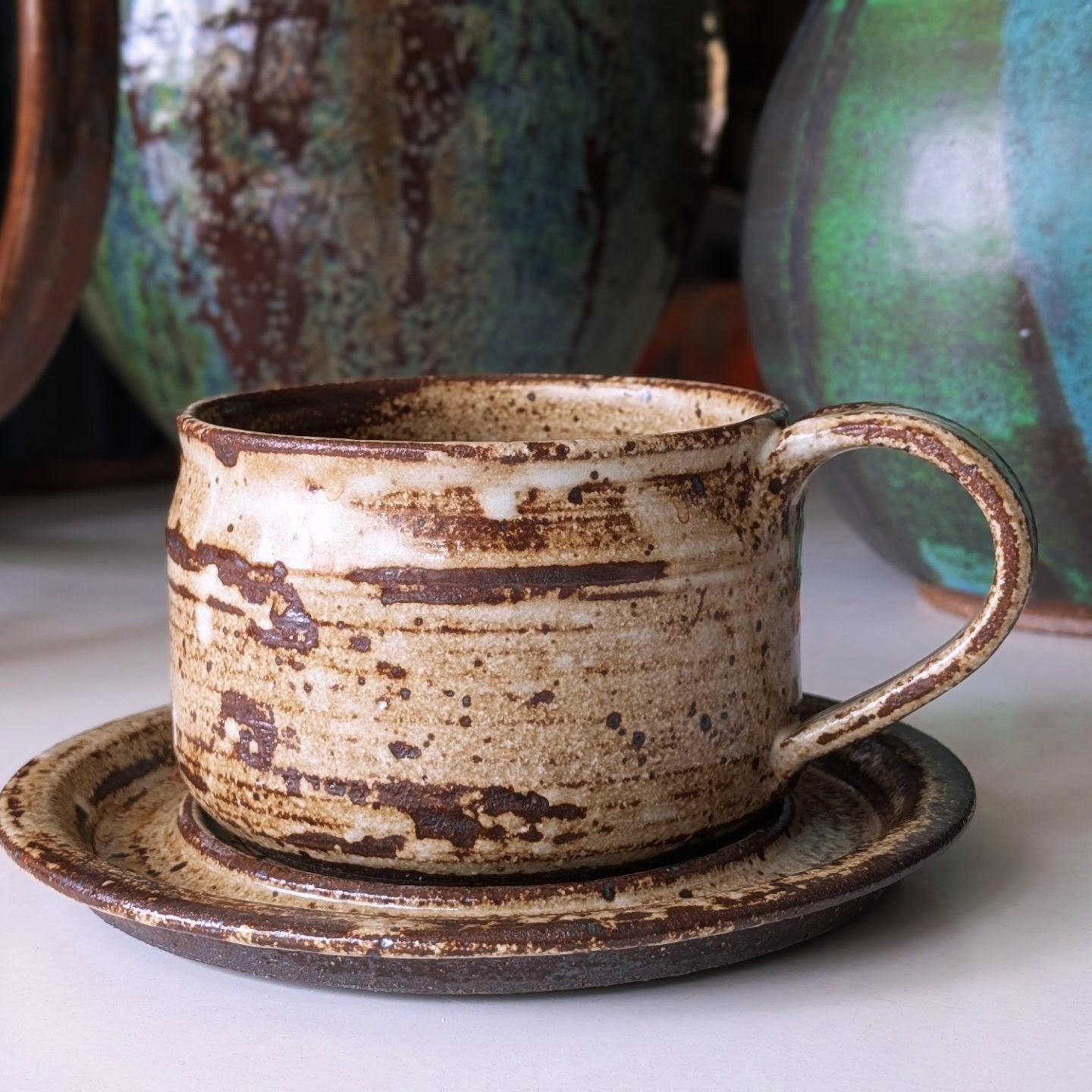 Handmade Stoneware Cup & Saucer